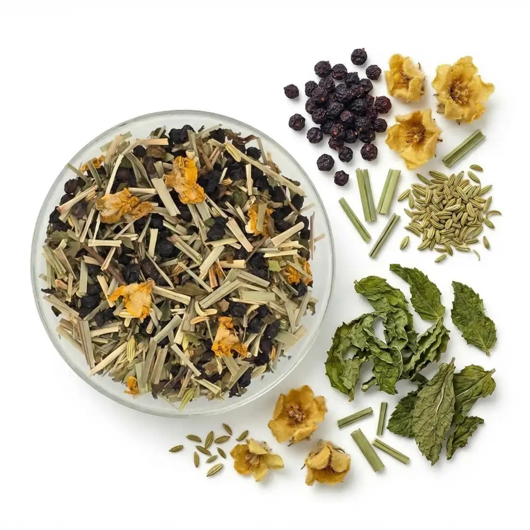 Kräutertee mit Minze und Holunderbeeren