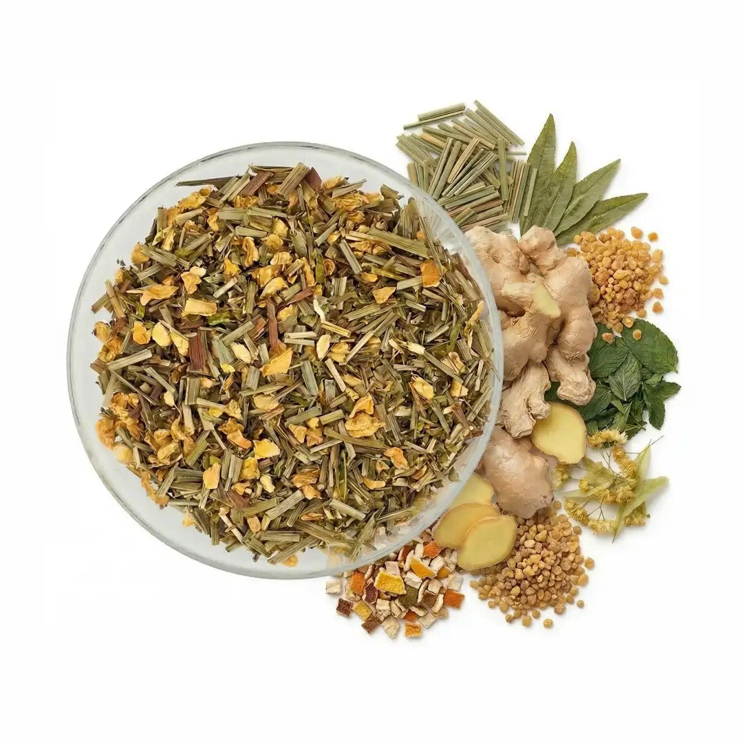 Kräutertee mit Ingwer Zitrone und Manuka Honig