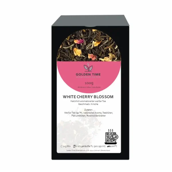 Grüner Kirschblüten Tee mit Blütenblättern
White Cherry Blossom Tee japanischer Stil
Floraler Tee mit Kirschblüten Aroma