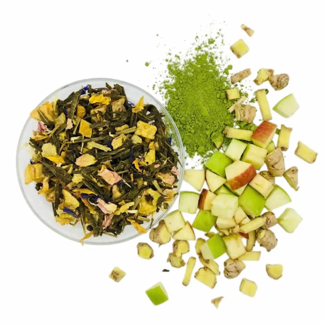 Grüner Tee mit Matcha, Apfel und Zitrus – Tee für Konzentration und Energie